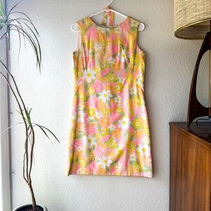 1960s Neon Flower Power Shift Dress with Belt